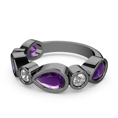 Alina Yüzük - Ametist ve pırlanta 925 ayar siyah rodyum kaplama gümüş yüzük (0.22 karat) #h6x9gp
