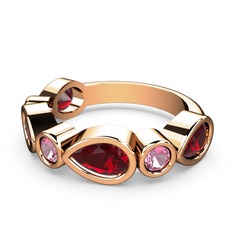 Garnet ve pembe kuvars 14 ayar rose altın yüzük