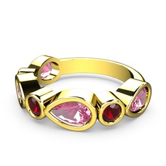 Pembe kuvars ve garnet 18 ayar altın yüzük