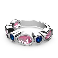 Pembe kuvars ve lab safir 14 ayar beyaz altın yüzük