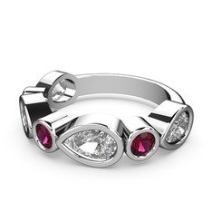 Beyaz zirkon ve rodolit garnet 8 ayar beyaz altın yüzük