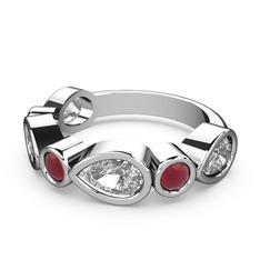 Swarovski ve kök yakut 8 ayar beyaz altın yüzük