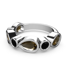 Dumanlı kuvars ve siyah zirkon 8 ayar beyaz altın yüzük