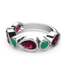 Alina Yüzük - Rodolit garnet ve kök zümrüt 8 ayar beyaz altın yüzük #m9oqq6