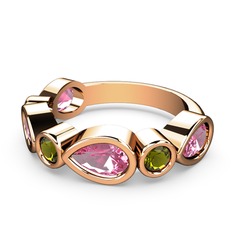 Pembe kuvars ve peridot 14 ayar rose altın yüzük
