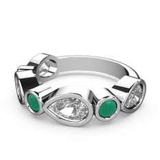 Swarovski ve kök zümrüt 14 ayar beyaz altın yüzük