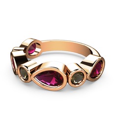 Rodolit garnet ve dumanlı kuvars 8 ayar rose altın yüzük