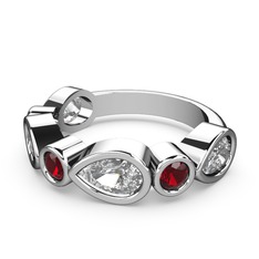 Swarovski ve garnet 18 ayar beyaz altın yüzük