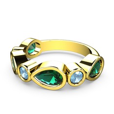 Yeşil kuvars ve akuamarin 925 ayar altın kaplama gümüş yüzük