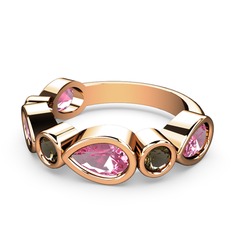 Pembe kuvars ve dumanlı kuvars 8 ayar rose altın yüzük