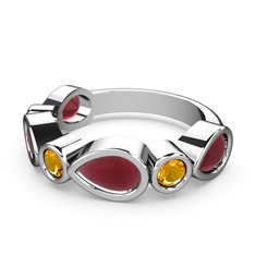 Alina Yüzük - Kök yakut ve sitrin 14 ayar beyaz altın yüzük #proeez