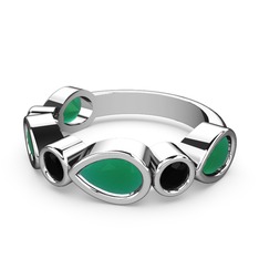 Kök zümrüt ve siyah zirkon 8 ayar beyaz altın yüzük