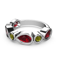 Alina Yüzük - Garnet ve peridot 8 ayar beyaz altın yüzük #pzpgbr