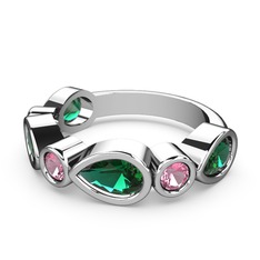 Yeşil kuvars ve pembe kuvars 925 ayar gümüş yüzük