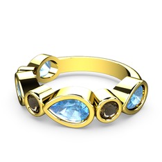 Alina Yüzük - Akuamarin ve dumanlı kuvars 925 ayar altın kaplama gümüş yüzük #qvpg3y