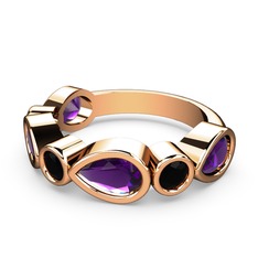 Ametist ve siyah zirkon 925 ayar rose altın kaplama gümüş yüzük