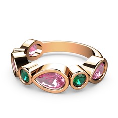 Alina Yüzük - Pembe kuvars ve yeşil kuvars 14 ayar rose altın yüzük #s2jb4w