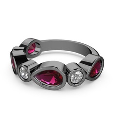 Alina Yüzük - Rodolit garnet ve beyaz zirkon 925 ayar siyah rodyum kaplama gümüş yüzük #se8ejg