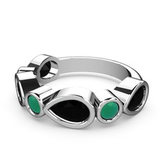 Alina Yüzük - Siyah zirkon ve kök zümrüt 18 ayar beyaz altın yüzük #shxknx