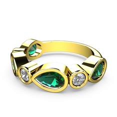 Alina Yüzük - Yeşil kuvars ve pırlanta 8 ayar altın yüzük (0.22 karat) #skkqrs