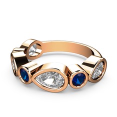 Alina Yüzük - Swarovski ve lab safir 8 ayar rose altın yüzük #so345c