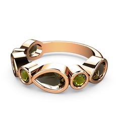 Dumanlı kuvars ve peridot 8 ayar rose altın yüzük