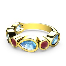 Akuamarin ve kök yakut 14 ayar altın yüzük