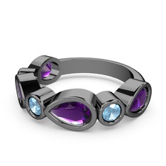 Alina Yüzük - Ametist ve akuamarin 925 ayar siyah rodyum kaplama gümüş yüzük #txrl64