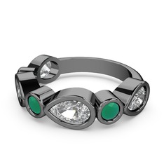 Alina Yüzük - Swarovski ve kök zümrüt 925 ayar siyah rodyum kaplama gümüş yüzük #uai9yx