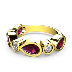 Rodolit garnet ve beyaz zirkon 14 ayar altın yüzük