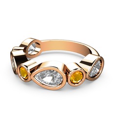 Swarovski ve sitrin 8 ayar rose altın yüzük