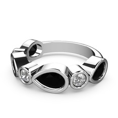 Siyah zirkon ve swarovski 8 ayar beyaz altın yüzük