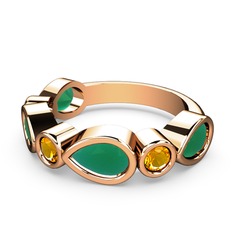 Alina Yüzük - Kök zümrüt ve sitrin 8 ayar rose altın yüzük #w4k4lr