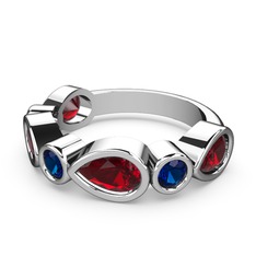 Garnet ve lab safir 18 ayar beyaz altın yüzük