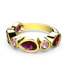 Rodolit garnet ve pembe kuvars 18 ayar altın yüzük