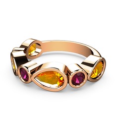 Sitrin ve rodolit garnet 925 ayar rose altın kaplama gümüş yüzük