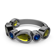 Peridot ve lab safir 925 ayar siyah rodyum kaplama gümüş yüzük