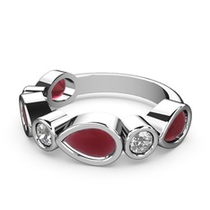 Kök yakut ve swarovski 8 ayar beyaz altın yüzük