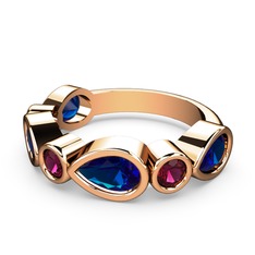 Lab safir ve rodolit garnet 925 ayar rose altın kaplama gümüş yüzük