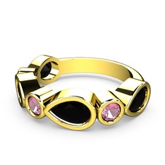 Alina Yüzük - Siyah zirkon ve pembe kuvars 18 ayar altın yüzük #zg26nq