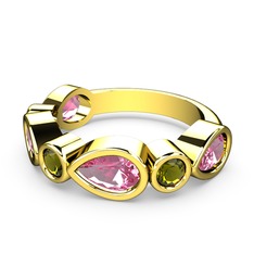 Pembe kuvars ve peridot 8 ayar altın yüzük