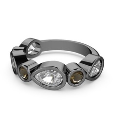 Alina Yüzük - Beyaz zirkon ve dumanlı kuvars 925 ayar siyah rodyum kaplama gümüş yüzük #zy7c65