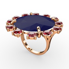 Lacivert akrilik ve garnet 14 ayar rose altın yüzük