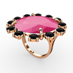 Neon pembe akrilik ve siyah zirkon 14 ayar rose altın yüzük