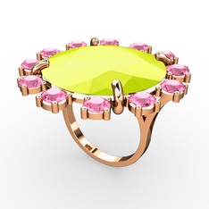 Neon sarı akrilik ve pembe kuvars 14 ayar rose altın yüzük