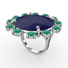 Lumi Yüzük - Lacivert akrilik ve kök zümrüt 14 ayar beyaz altın yüzük #17zrnb0