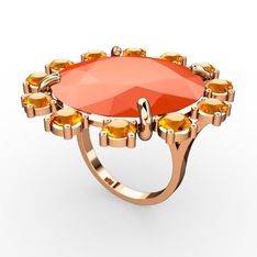 Lumi Yüzük - Neon turuncu akrilik ve sitrin 925 ayar rose altın kaplama gümüş yüzük #1860qgi