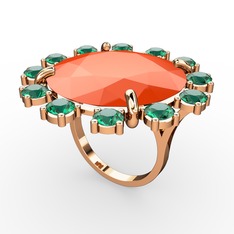 Neon turuncu akrilik ve yeşil kuvars 925 ayar rose altın kaplama gümüş yüzük
