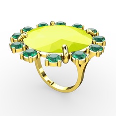 Lumi Yüzük - Neon sarı akrilik ve yeşil kuvars 8 ayar altın yüzük #19q0wtm