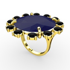 Lumi Yüzük - Lacivert akrilik ve siyah zirkon 14 ayar altın yüzük #1a91ivb